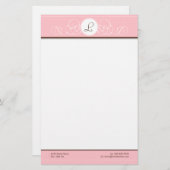 ピンク及びチョコレートピンクのモノグラムの文房具 便箋 (正面/裏面)
