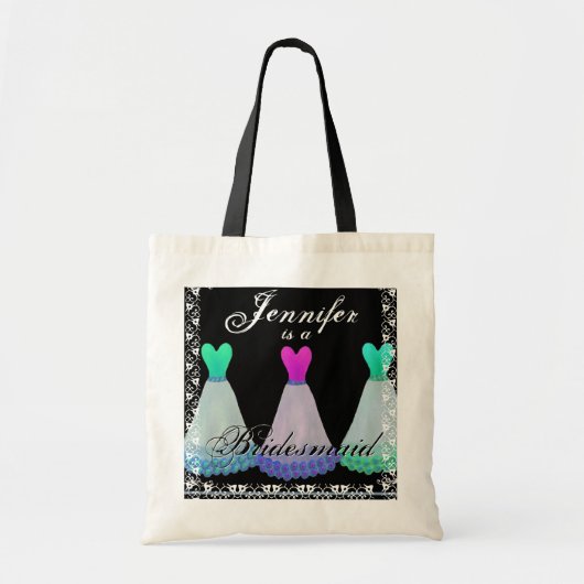 ピンク及びティール（緑がかった色）の新婦付添人の服のトートバック トートバッグ (正面)