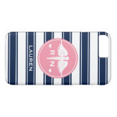 ピンク及びネイビーストライプカデュセスナースRN Case-Mate iPhoneケース (裏面(横))