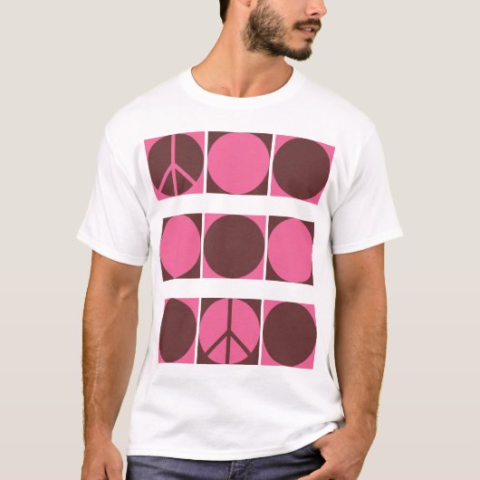 ピンク及びブラウンの平和点 Tシャツ (正面)