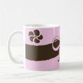 ピンク及びブラウンの弓及び花のマグ コーヒーマグカップ (左)