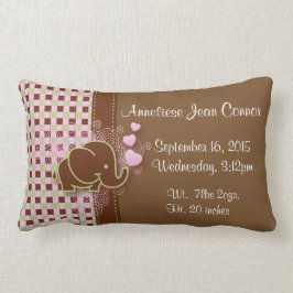 ピンク及びブラウンの格子縞の背景を持つ象 ランバークッション