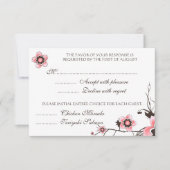 ピンク及びブラウンの桜の応答RSVPカード 出欠カード (正面)