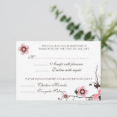 ピンク及びブラウンの桜の応答RSVPカード 出欠カード (スタンド正面)