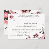 ピンク及びブラウンの桜の応答RSVPカード 出欠カード (正面/裏面)