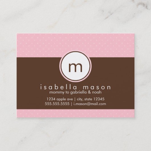ピンク及びブラウンの水玉模様のお母さんカード コーリングカード (正面)
