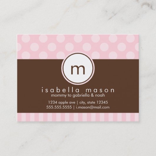 ピンク及びブラウンの点及びストライプなお母さんカード コーリングカード (正面)