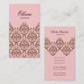 ピンク及びブラウンの華美なダマスク織の名刺のデザイン 名刺 (正面/裏面)