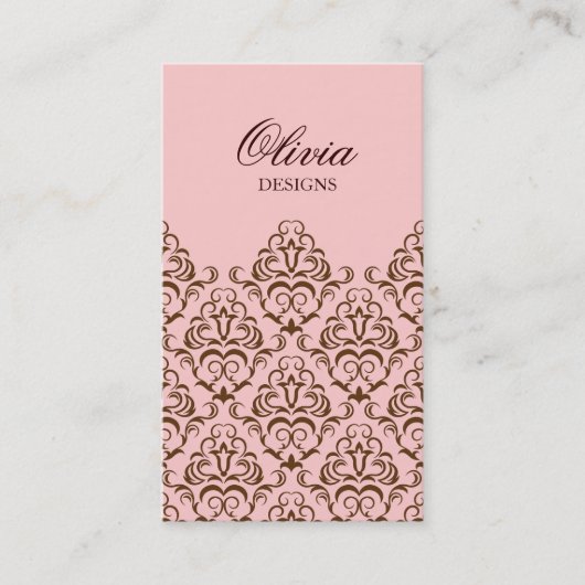 ピンク及びブラウンの華美なダマスク織の名刺のデザイン 名刺 (正面)