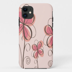 ピンク及びブラウンの落書きの花のデザイン iPhone 11 ケース