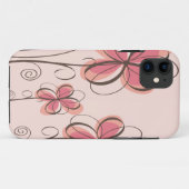 ピンク及びブラウンの落書きの花のデザイン Case-Mate iPhoneケース (裏面(横))