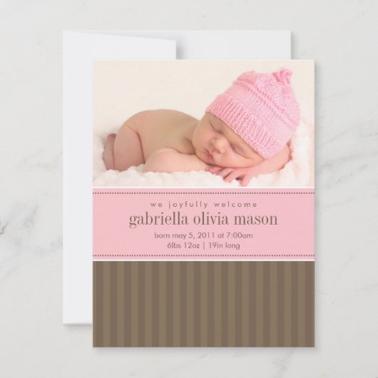 ピンク及びブラウンは|縞で飾ります 案内状 (正面)