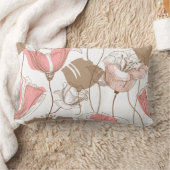 ピンク及びブラウンヴィンテージ花柄の枕 ランバークッション (ブランケット)