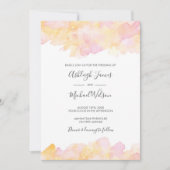 ピンク及びモモの水彩画の結婚式招待状 招待状 (正面)