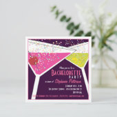 ピンク及びライムのマルティーニのバチェロレッテの招待状 招待状 (スタンド正面)