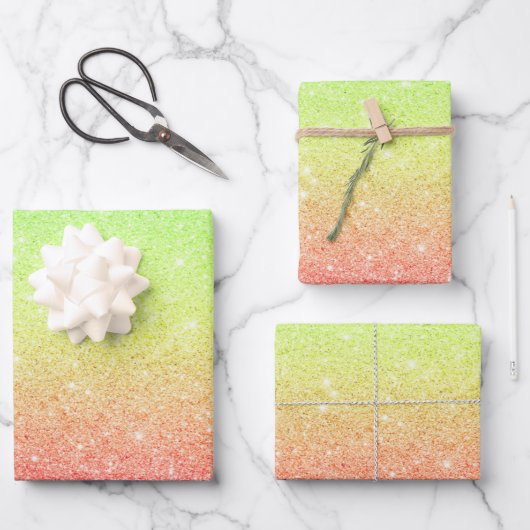 ピンク及びライムグリッター包装紙シート ラッピングペーパーシート (正面)