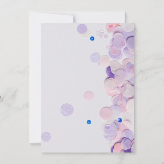 ピンク及びラベンダーの紙吹雪の女の子の誕生会 招待状 (裏面)