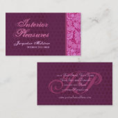 ピンク及びワインのダマスク織のモノグラムの名刺 名刺 (正面/裏面)