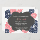 ピンク及び海軍花のブライダルまたはベビーシャワーの招待 招待状 (正面/裏面)