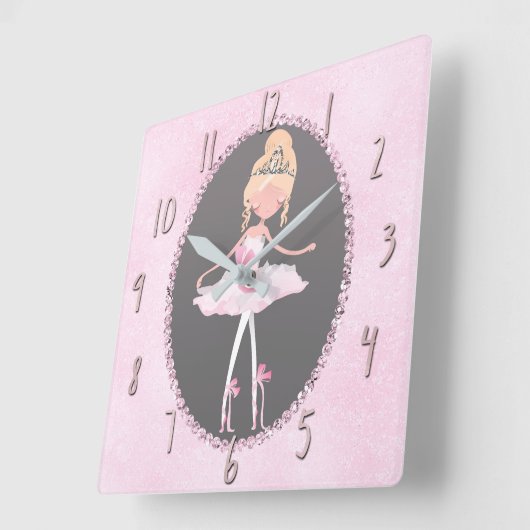 ピンク及び灰色のオートクチュールのバレリーナの女の子の寝室 スクエア壁時計 (傾斜)