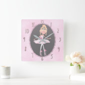 ピンク及び灰色のオートクチュールのバレリーナの女の子の寝室 スクエア壁時計 (ホーム)