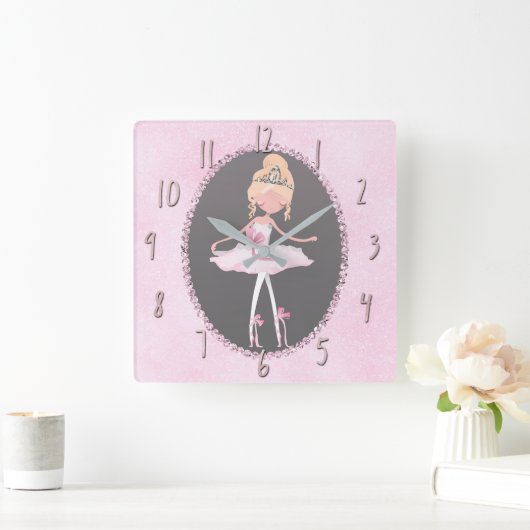 ピンク及び灰色のオートクチュールのバレリーナの女の子の寝室 スクエア壁時計 (ホーム)