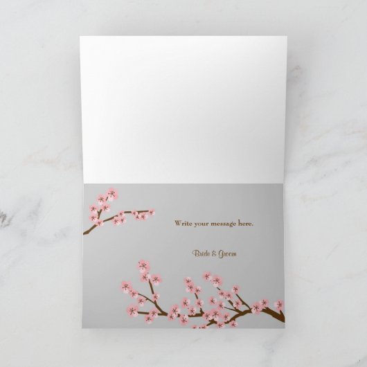 ピンク及び灰色の桜の春は感謝していしています サンキューカード (内部)