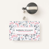 ピンク及び灰色の水彩画の花模様 バッジ (裏面リトラクタブル付き)