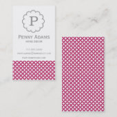 ピンク及び灰色の水玉模様のモノグラムの名刺 名刺 (正面/裏面)