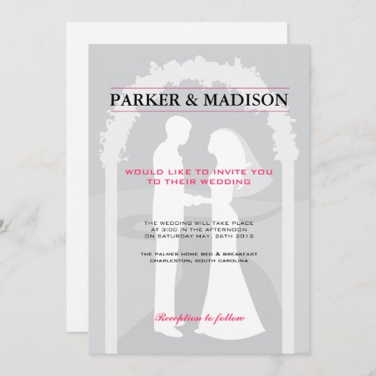 ピンク及び灰色の誓約 招待状 (正面/裏面)