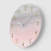 ピンク及び灰色の赤面モダンな水彩画のガーリーな魅力 ラージ壁時計 (傾斜)