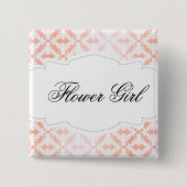 ピンク及び珊瑚のダマスク織のフラワー・ガール 缶バッジ (正面)