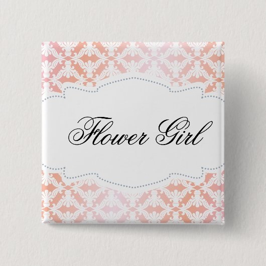 ピンク及び珊瑚のダマスク織のフラワー・ガール 缶バッジ (正面)