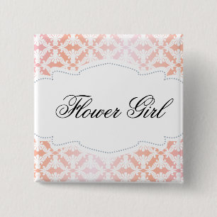 ピンク及び珊瑚のダマスク織のフラワー・ガール 缶バッジ