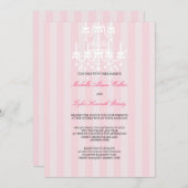 ピンク及び白いシャンデリアのストライプな招待状 招待状 (正面/裏面)