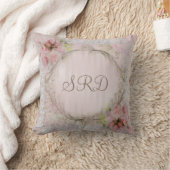 ピンク及び白いバラのビクトリアンなレースの金ゴールドフレーム クッション (ブランケット)