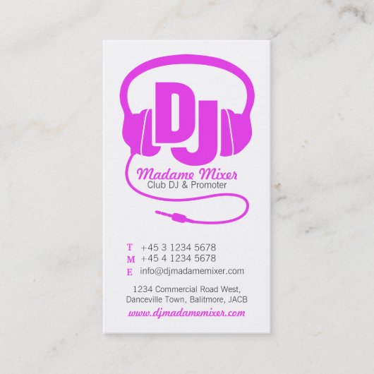 ピンク及び白い女性DJの促進者の名刺 名刺 (正面)