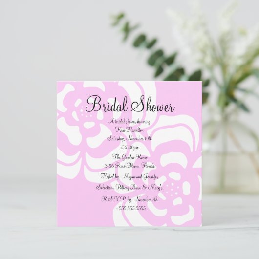 ピンク及び白い花のブライダルシャワーの招待状 招待状 (スタンド正面)