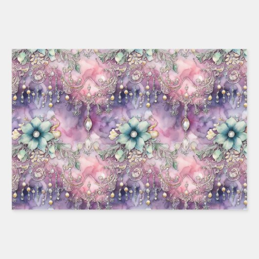 ピンク及び紫の魅惑華美的な装飾紙 ラッピングペーパーシート (正面2)
