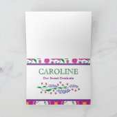 ピンク及び紫色のお祝いの大学院カード カード (内部)