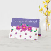 ピンク及び紫色のお祝いの大学院カード カード (黄色い花)
