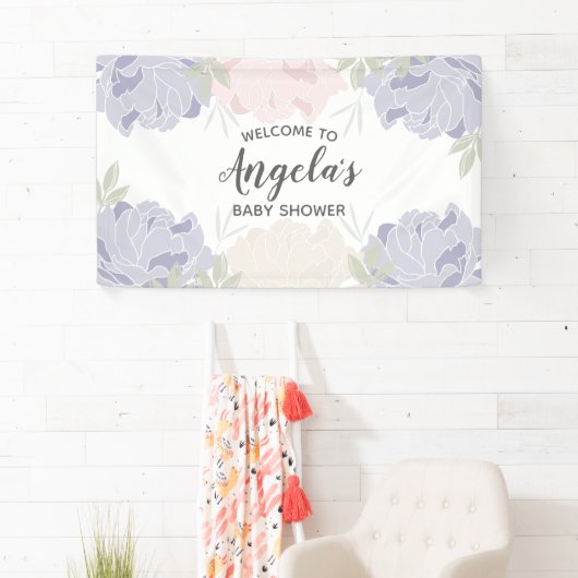 ピンク及び紫色のシャクヤクのベビーシャワーのパーティー 横断幕 (インサイチュ)