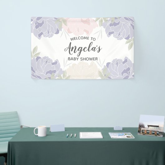 ピンク及び紫色のシャクヤクのベビーシャワーのパーティー 横断幕 (トレードショー)