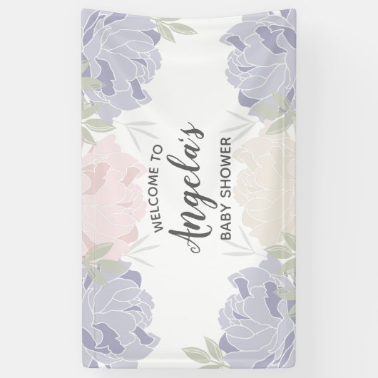 ピンク及び紫色のシャクヤクのベビーシャワーのパーティー 横断幕 (縦)