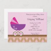 ピンク及び紫色のベビーシャワーの招待状 招待状 (正面/裏面)