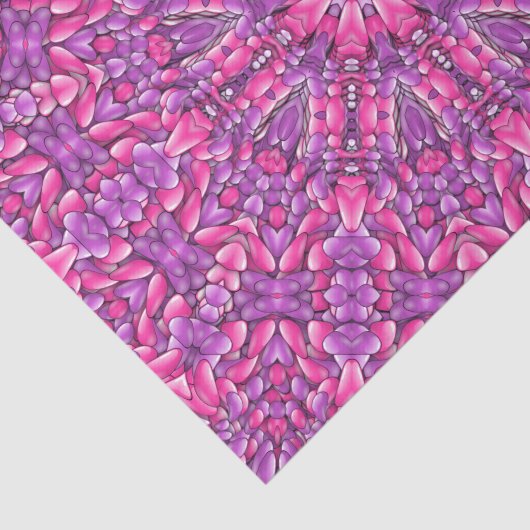 ピンク及び紫色のヴィンテージのフラクタルの万華鏡のように千変万化するパターン 薄葉紙 (詳細)