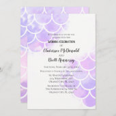 ピンク及び紫色の人魚の刺激を受けたな結婚式招待状 招待状 (正面/裏面)