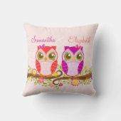 ピンク及び紫色の女の子のフクロウ-カスタムな装飾用クッション クッション (裏面)