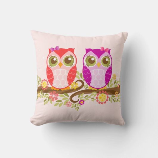 ピンク及び紫色の女の子のフクロウ-カスタムな装飾用クッション クッション (正面)