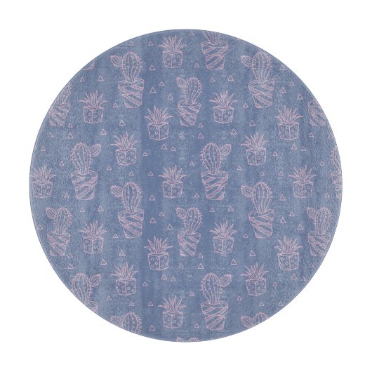 ピンク及び紫色の漫画のサボテンパターン カッティングボード (正面)